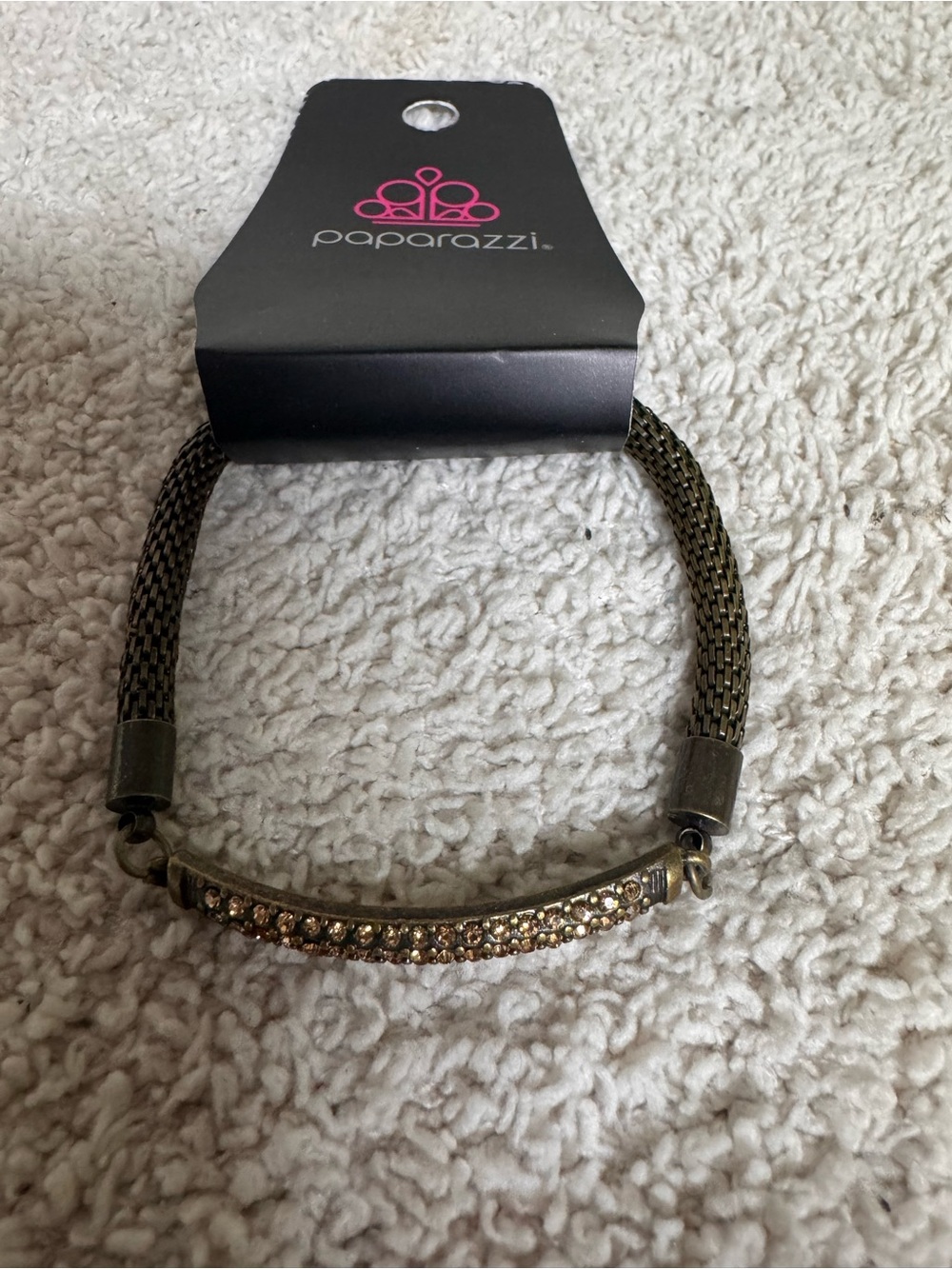 Paparazzi Antique Bronze Rhinestone Bar Bracelet